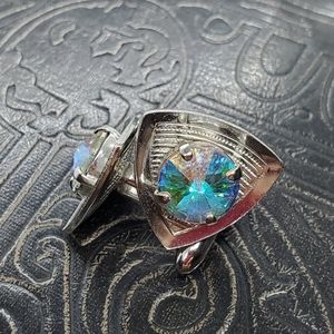 Vintage AB rhinestone and silver tone cufflinks